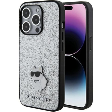 Karl Lagerfeld Fast Glitter Choupette Logo Metallnålfodral för iPhone 15 Pro Max - Silver