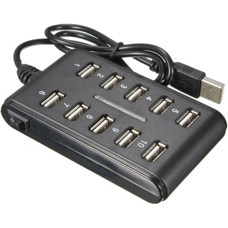 10-ports HUB - Slank höghastighets USB 2.0 Multi-expansion - Plug and Play Kompatibel med PC Windows och Mac-datorer - SVART