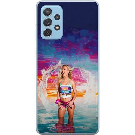 Kompatibel Mobilcover til Samsung Galaxy A52 5G Blond kvinde i farverigt strandtøj, der leger i havet ved solnedgang