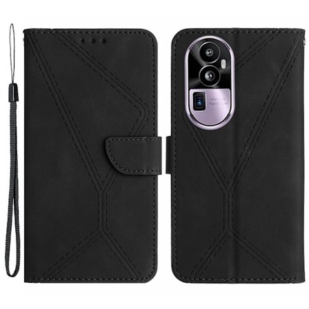 Ht05 Flip Cover För Oppo Reno10 Pro+ 5g, Skinn-touch Feeling Stand Plånbok Imprinted Line Phone case