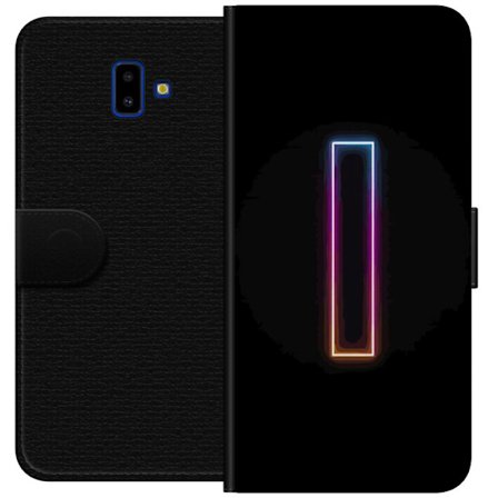 Kompatibel Tegnebogsetui til Samsung Samsung Galaxy J6+ Minimalistisk neonbogstav I i regnbuefarver mod mørk baggrund