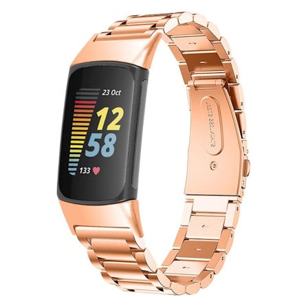 Fitbit Charge 5 lyxigt klockarmband i rostfritt stål med tre pärlor - Roséguld