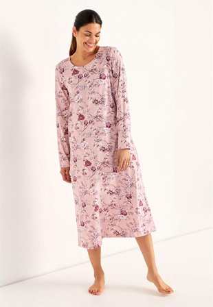 Cellbes of Sweden - Blomstret nattkjole med lange ermer i rosa / blomstret for damer i størrelse 34/36