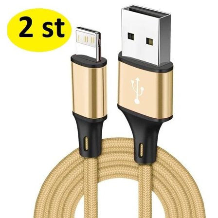 2 st 3m långt Nylon Flätad USB-kabel för iPhone guld