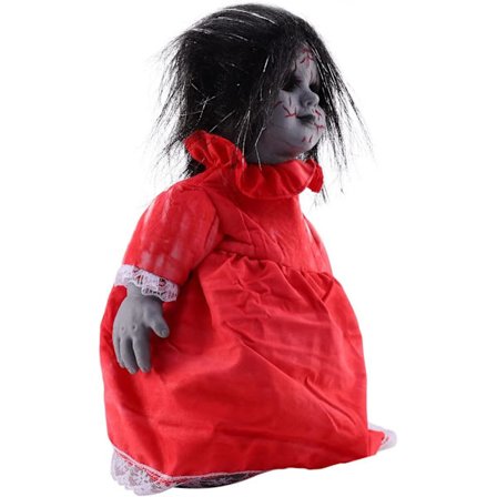 Halloween-animeret dukke med aktivering, skræmmende dekoration til glødende, gående festtilbehør uden batteri
