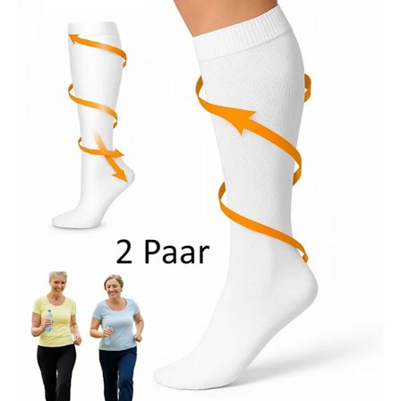 Duopack Kompressionsstrumpor I Stödstrumpor I Flygstrumpor I Anti-Trötthet I Storlek S/M (35-39) I Vit