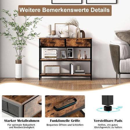 100 cm konsolbord med 2 tyglådor 3-vånings sidobord Rustikbrun