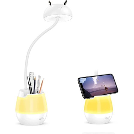 2-i-1 LED-skrivebordslampe + nattelys, 5 lysstyrkeniveauer, genopladning