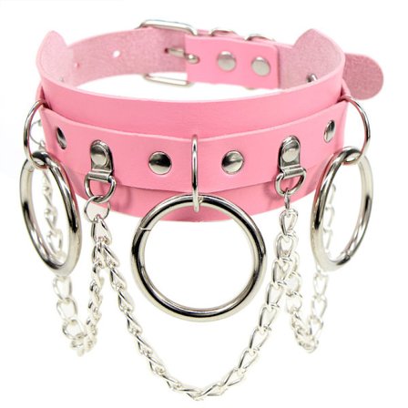 Rund Nitar Choker (Rosa), Gotisk Svart O-Ring Choker PU Läder