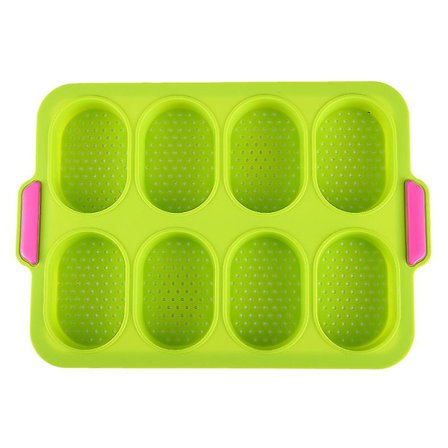 Bageform til 8 boller, silikone non-stick bageplade, baguette bageplade (sort grøn)