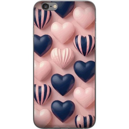 Kompatibel Mobilcover til Apple iPhone 6 Plus Bløde tredimensionelle hjerter i lyserød og navytoner i et romantisk mønster
