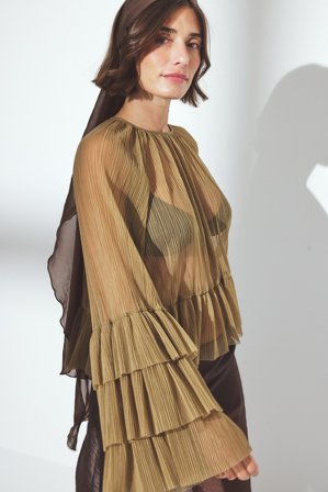 NA-KD Blouse à manches à volants - - Vert - XL (EU 46)