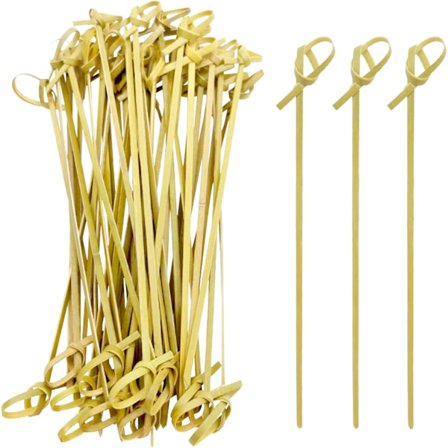100 stk knyttet bambus spisepinner, organiske pinner, bambus fingermat spisepinner, grillspisepinner, fest, cocktailer, størrelse 9cm.