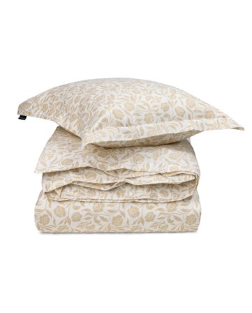 Lexington Bettwäschegarnitur Blumen aus Baumwollsatin, weiß/beige