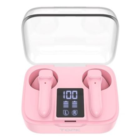 Topk T20 Tws Touch Hörlurar Med Led Laddningsskal - Rosa Rosa