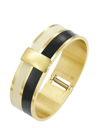 Studio Enamel Bracelet Ivory/Black Gold Bud To Rose