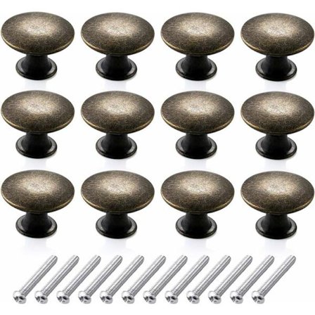 12 stk Vintage Runde Kommode Knotter Skuff Knotter Kit, Retro Spisse Singel Hull Møbel Knotter Møbel Knotter Antikk Messing Knott for Kjøkkenskuff (