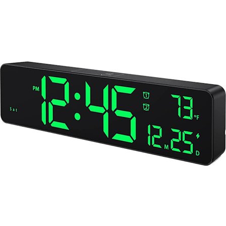 Digital veggklokke, LED-skjerm med store siffer, dobbel alarmklokke, automatisk dimming, 12/24-timers format, stille veggklokke for soverom grønn