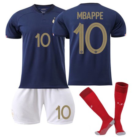 Qatar fotbolls-VM 2022 Frankrike Hem Mbappe #10 tröja fotboll herr T-shirts Set Barn Ungdomar Adult M(170-175cm)