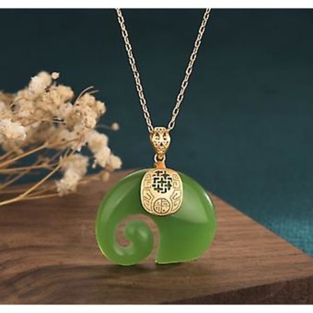 Jade Smycken 18k Guldpläterad Elefantformad Berlock Hänge Med Kedja Halsband ( )