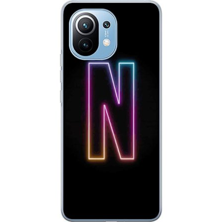 Kompatibel Mobilcover til Xiaomi Xiaomi Mi 11 Minimalistisk neonbogstav N i farveskiftende lys mod sort baggrund