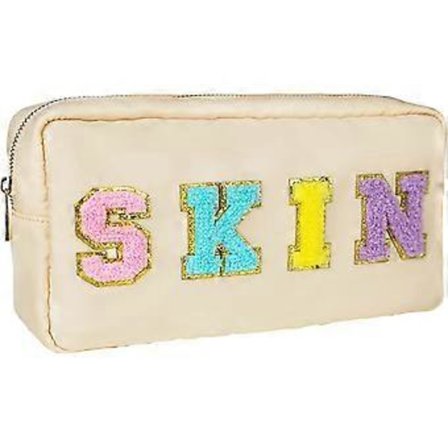 Vanntett sminkeveske i nylon - Kosmetikkveske for kvinner, for reise og organisering utendørs, preppy med chenille-bokstavmerker for kvinner og jenter