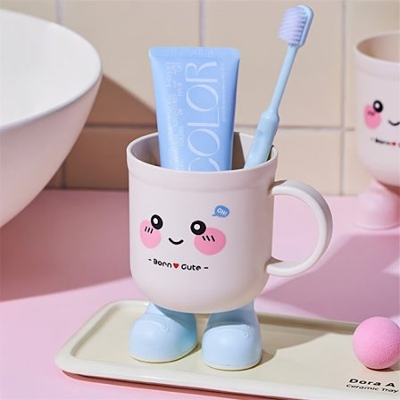 1 stk. Sød Tegneserie Tandbørstekop | Plastik, Ideel til Kollegiebrug, Tandbørsteholder til Par