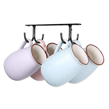 2 st mugghållare under skåp, kaffekoppshållare under hylla, metallmuggtorkställ, järnmugghängande arrangör, svart