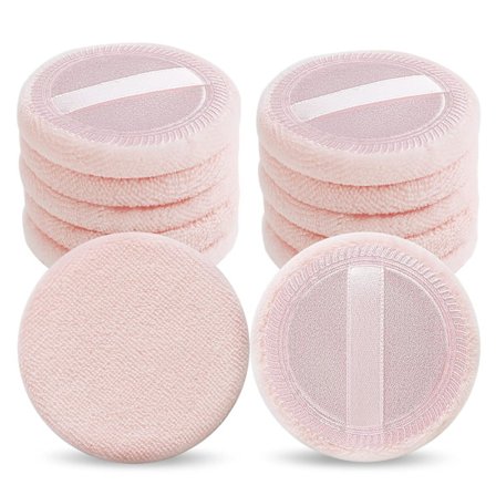 Pudderkvaster, 12-pak runde makeup-svampe i velour, vaskbare bomuldsapplikatorer til løst ansigtspudder (pink)