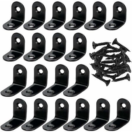 20 stk. L-formede vinkeljern med 40 stk. skruer, vinkeljern i rustfritt stål for treverk, svart