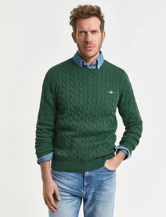 GANT Cotton Cable C-Neck - Green - XL