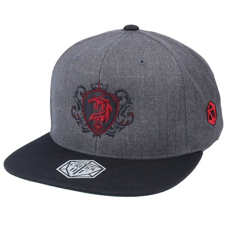Critiql Hit - Red Dragon Crest Charcoal Grey/Black Snapback Snapback Grey Cap - @ Hatstore