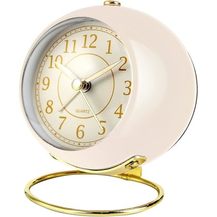 Lille bordur til soveværelset, lydløst vækkeur, vintage guld æstetisk trendy indretning bordur, ikke-tikende batteridrevet sødt kontor stue