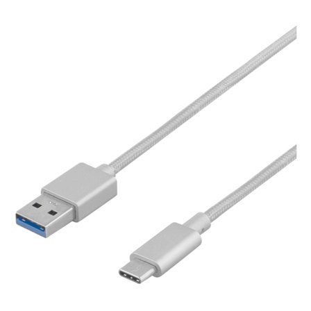 DELTACO PRIME USB 3.1 kabel, tygklädd, USB-C 1m silver