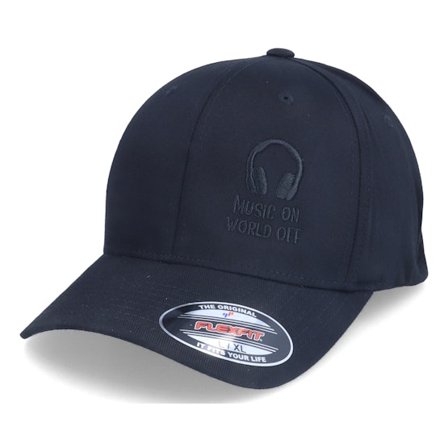 Iconic - Music On World Off Black Flexfit Flexfit Black Cap - @ Hatstore