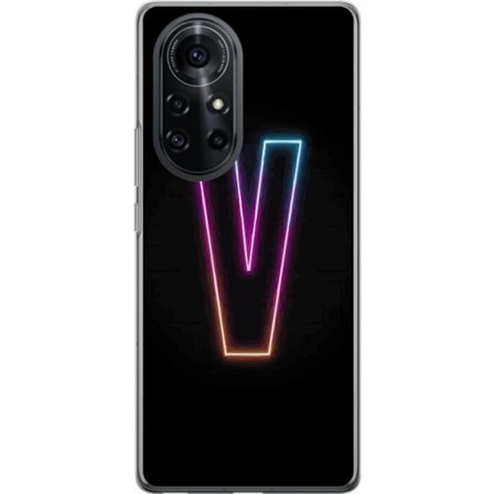 Kompatibel Mobilcover til Huawei Huawei nova 8 Pro Neonbogstav V i farvegradueret lys mod sort baggrund, minimalistisk design med tydelig glød og mod