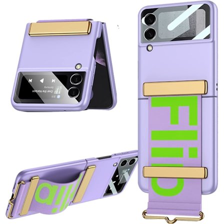 Kotelo Samsung Galaxy Z Flip 7:lle, rannekorukotelo kameran näytönsuojalla (violetti)