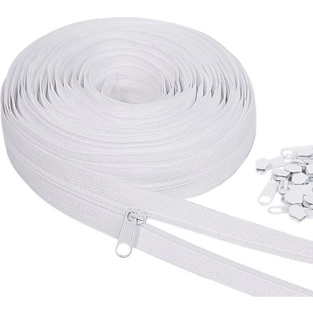 10 meter dragkedja i bulk, (#3) Dragkedja för sömnad, Vit nylonspiral dragkedja per meter, Ersättningsdragkedja för sömnad med 2