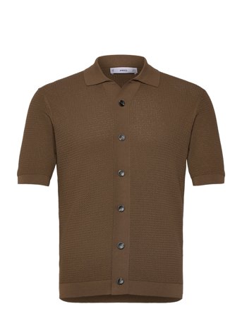 Mango Structured Knitted Shirt - Brown - M