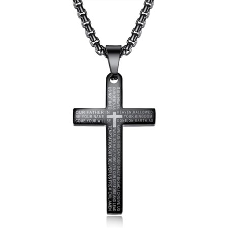Kors Halskæde til Mænd Kors Vedhæng STYRKE Bibelvers Rustfrit Stål Halskæde