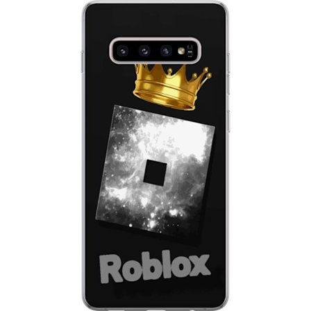 Kompatibel Mobilcover til Samsung Samsung Galaxy S10+ Minimalistisk sort og sÃ ̧lvfarvet Roblox-symbol med gylden krone og luksuriÃ ̧s gamer-Ã stetik 