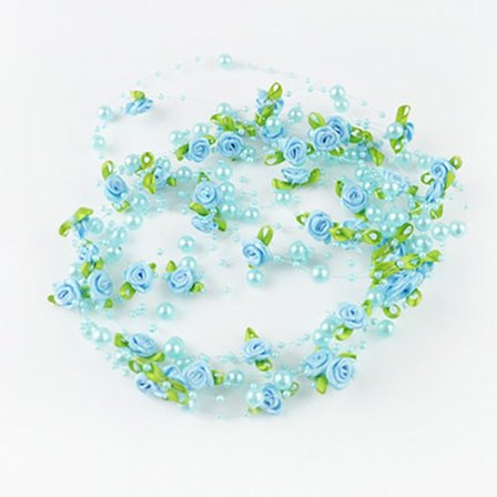 Konstgjorda Rose Blommor Girlander Faux Pearls Beads Chain BLÅ