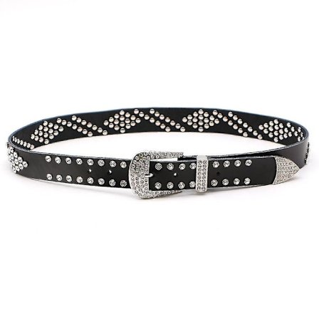 Damer Western Rhinestone Bling Cowgirl Hullet Læderbælte Besat Rhinestone Bælte Sort