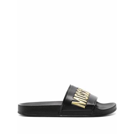 Moschino, Schuif Sandaal MET Logo Zwart, Dames, Maat:40 EU