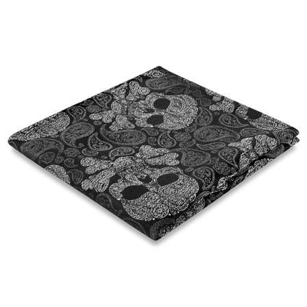 Czarno-szara jedwabna poszetka z czaszkami we wzór paisley dla mężczyzn - Wzorzyste poszetki