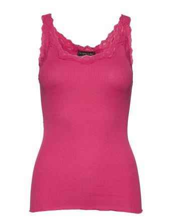 Silk Top W/ Lace T-shirts & Tops Sleeveless Vaaleanpunainen Rosemunde