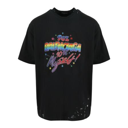 Balenciaga, 90/10 T-Shirt Large FIT Zwart, Heren, Maat:M