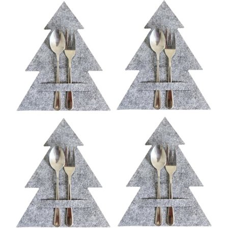 4 stk julebordholdersett borddekorasjon juletre tallerkenholder bestikk