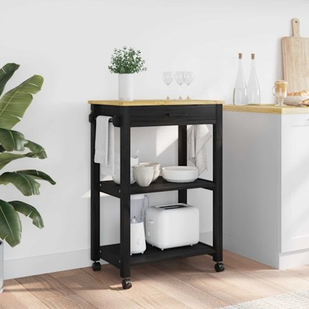 Köksvagn Svart 88,5 x 40 x 60 cm Massiv furu