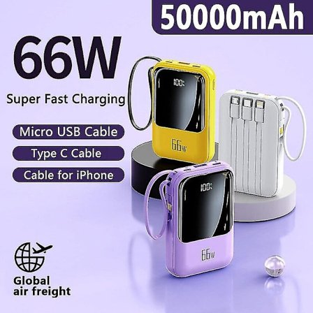 2024 50000mAh Mini Powerbank 66W Super Rask Lading Ekstern Batterilader For Iphone Samsung Huawei PD 20W Rask Lading Powerbank20000mahsvart